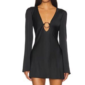 Stone Cold Fox Deep V Black Satin Mini Dress, Size S